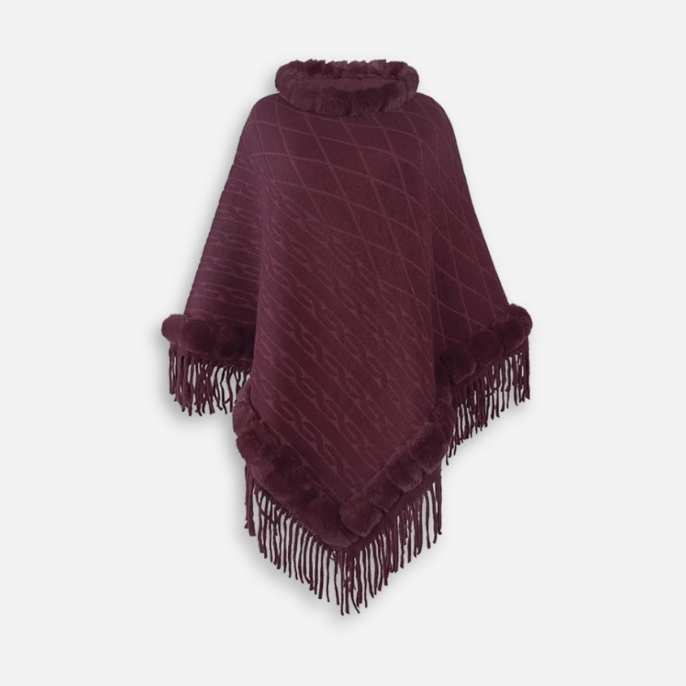 Poncho Fourrure Avec Franges - étiquette