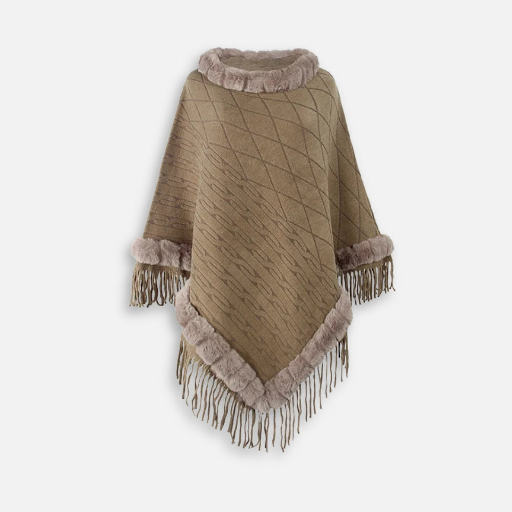 Poncho Fourrure Avec Franges - Noir