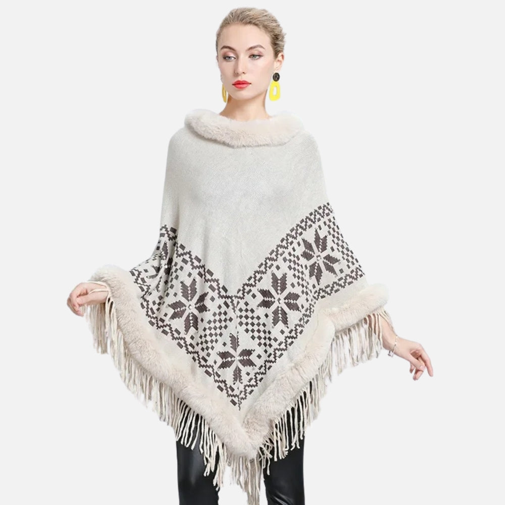 Poncho Fourrure Flocons - Camel