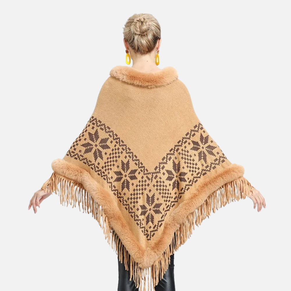 Poncho Fourrure Flocons - Bordeaux