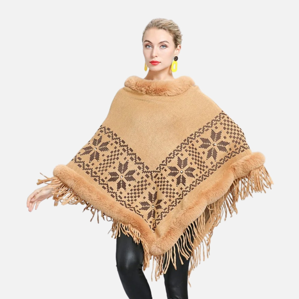 Poncho Fourrure Flocons - Marron Clair