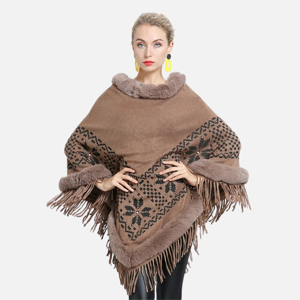 Poncho Fourrure Flocons - Noir
