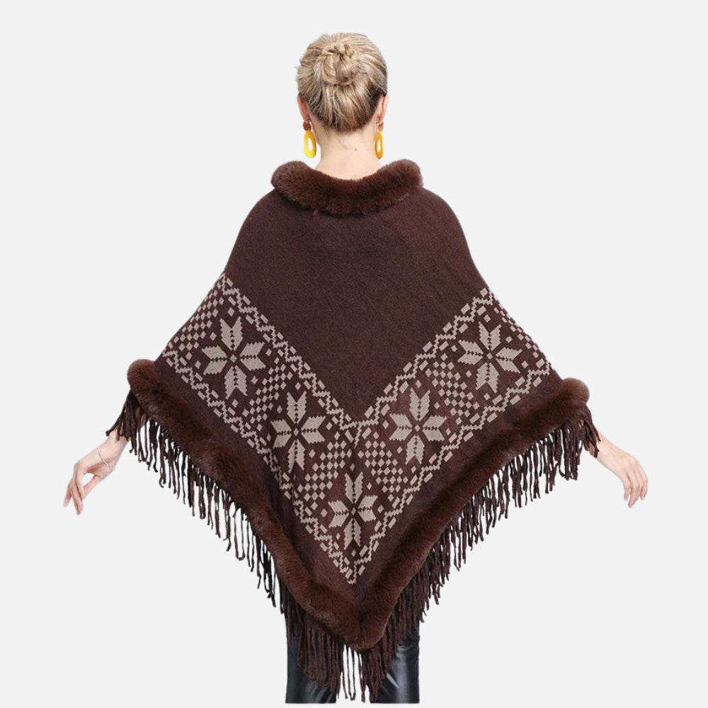 Poncho Fourrure Flocons - Beige
