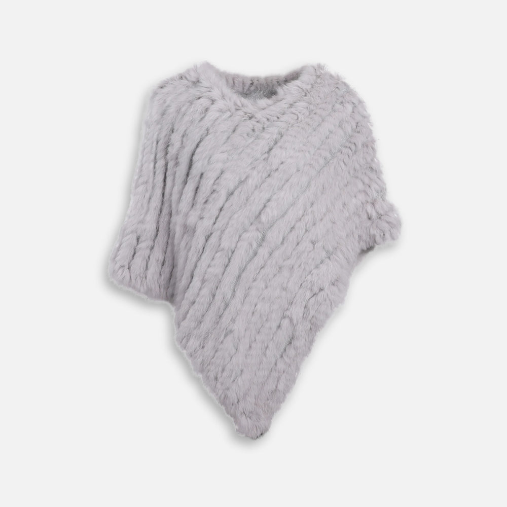 Poncho Fourrure Lapin Gris - Gris Clair