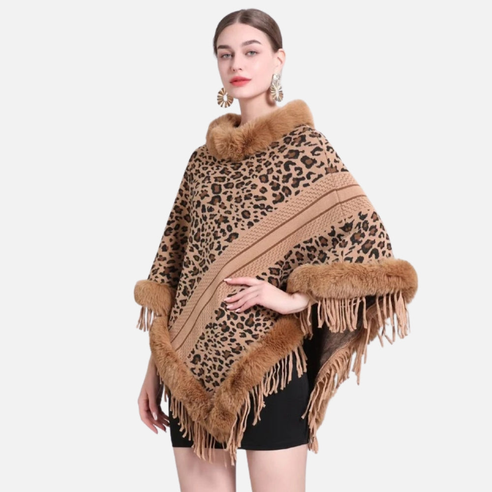 Poncho Fourrure Léopard - Beige