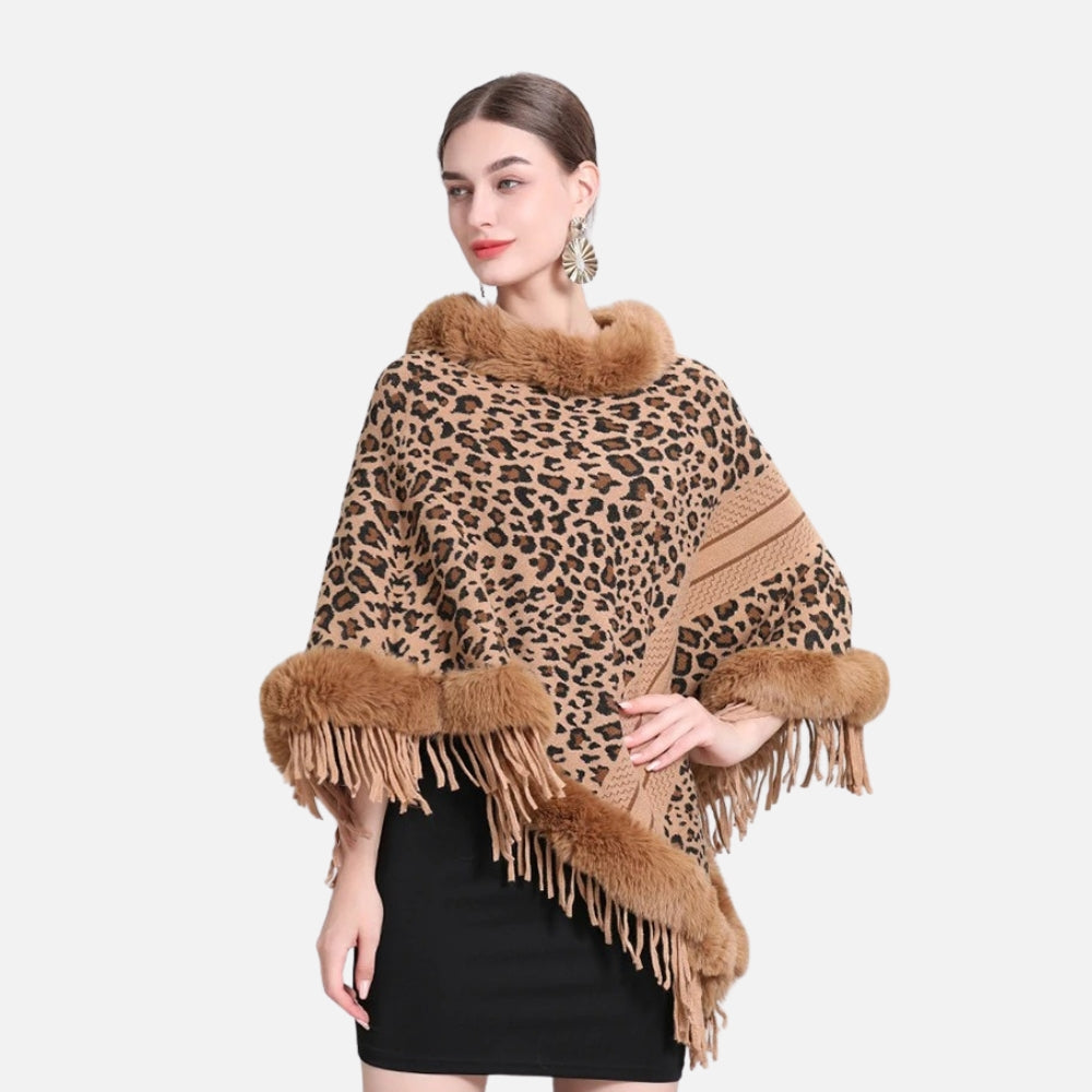 Poncho Fourrure Léopard - Noir