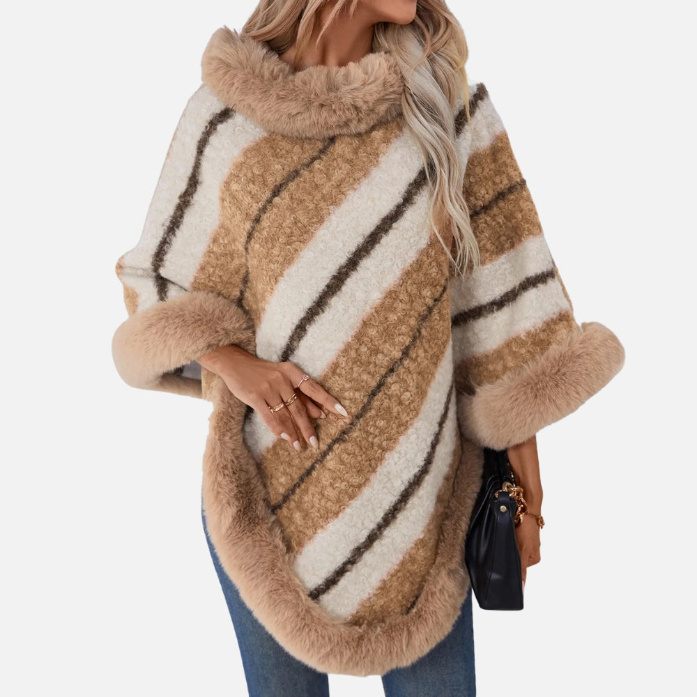 Poncho Fourrure Rayure - Noir