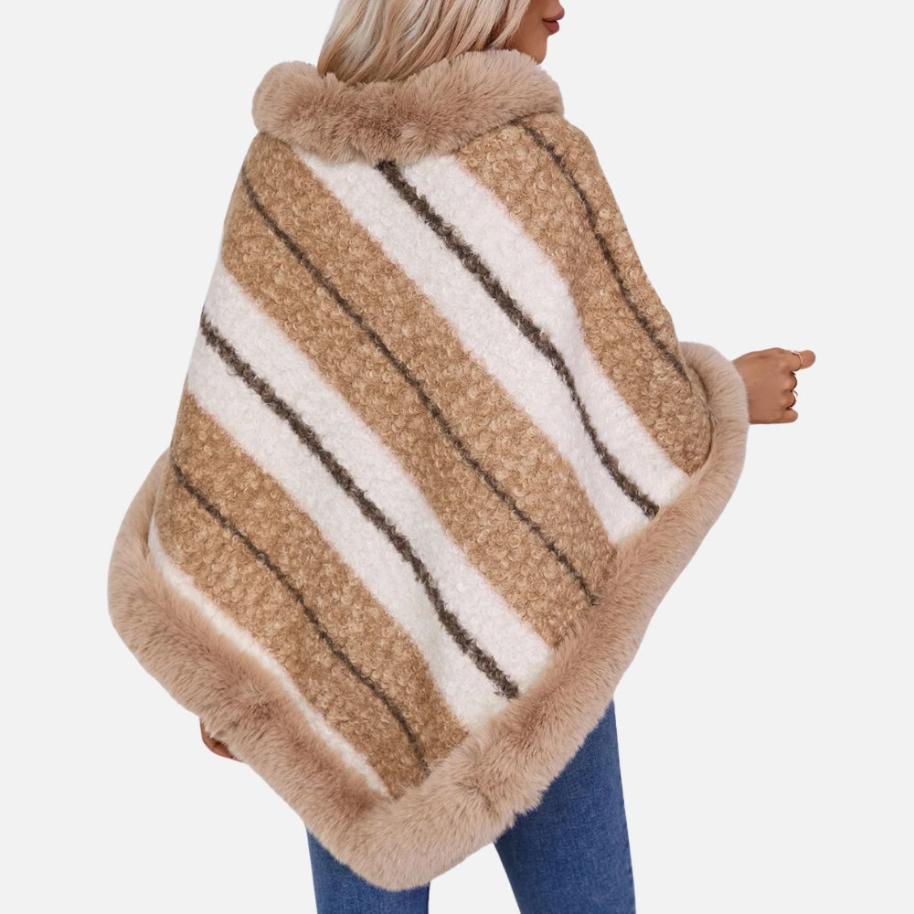 Poncho Fourrure Rayure - Gris