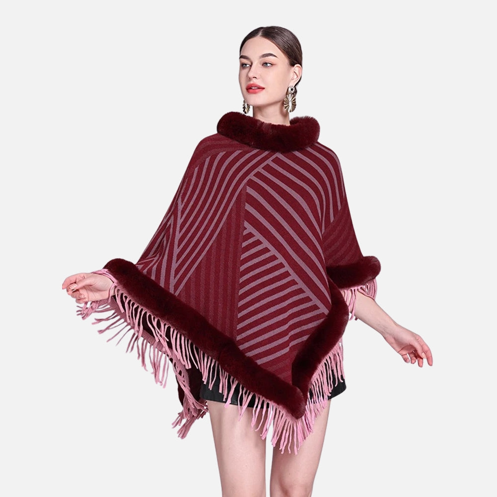 Poncho Fourrure à Rayures - porté