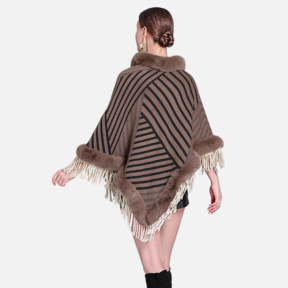 Poncho Fourrure à Rayures - Noir