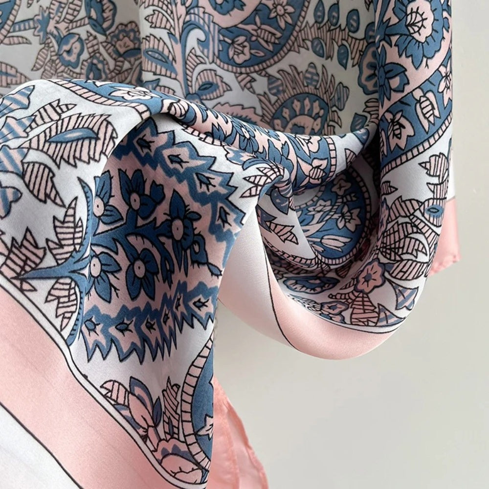 Poncho Léger Femme Motifs Floraux Bleu et Rose - dos