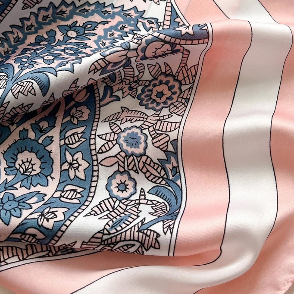 Poncho Léger Femme Motifs Floraux Bleu et Rose - détail