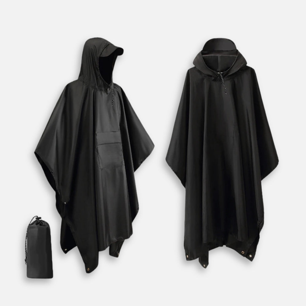 Poncho Noir Imperméable Randonnée - dos