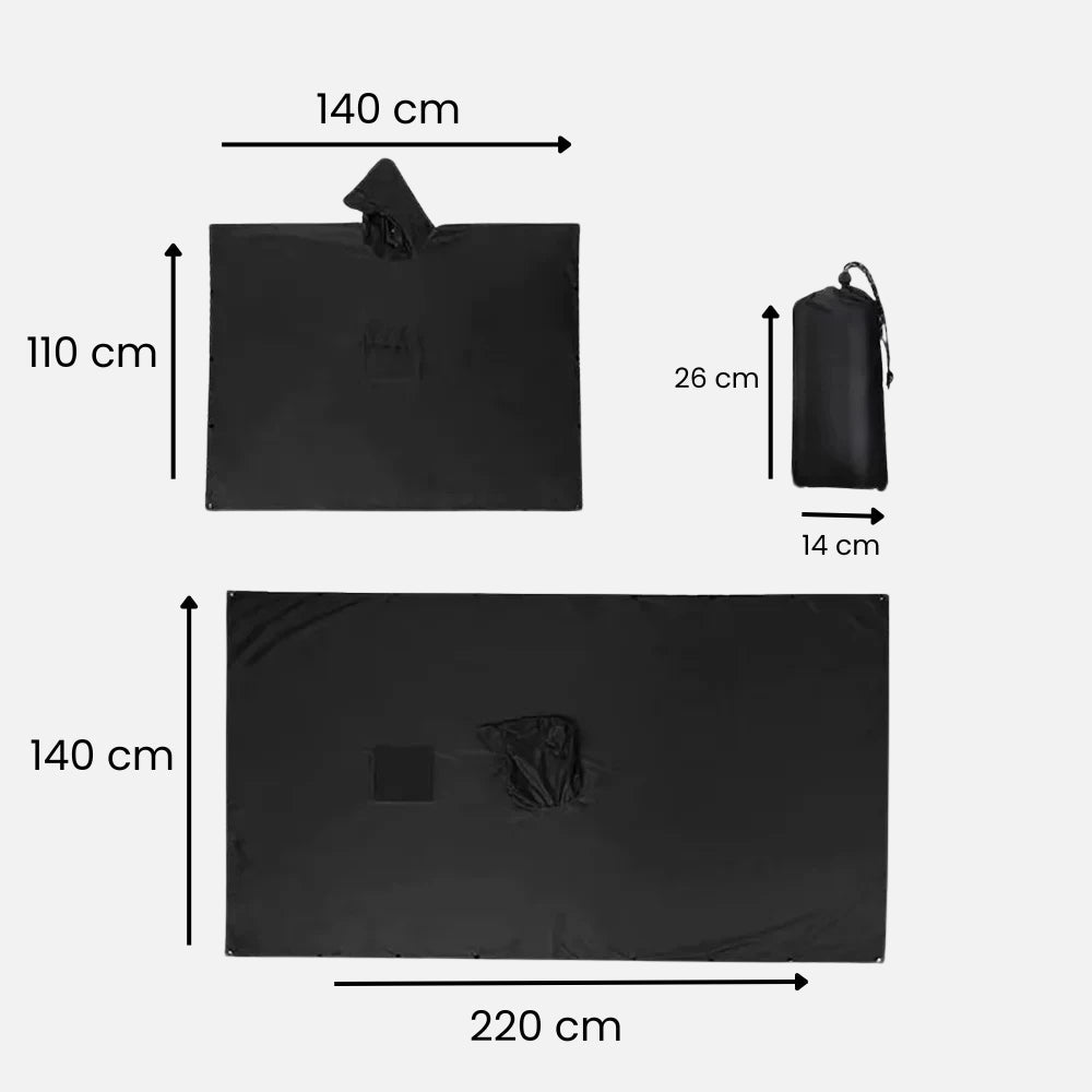 Poncho Noir Imperméable Randonnée - détail