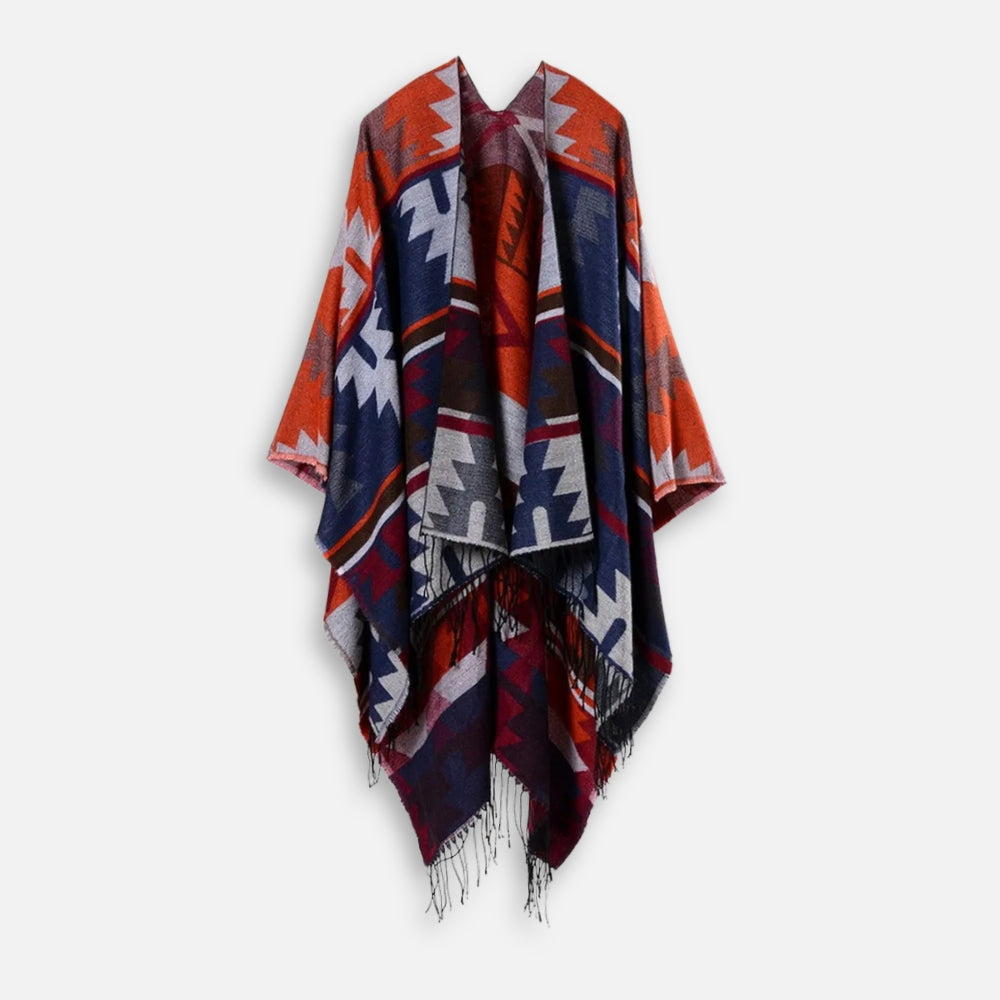 Poncho Orange Motifs Péruviens - dos