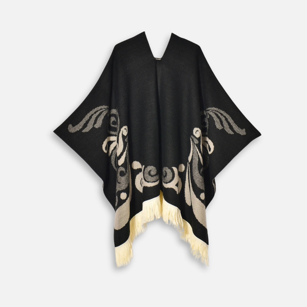 Poncho Péruvien Motifs Ailes - Noir