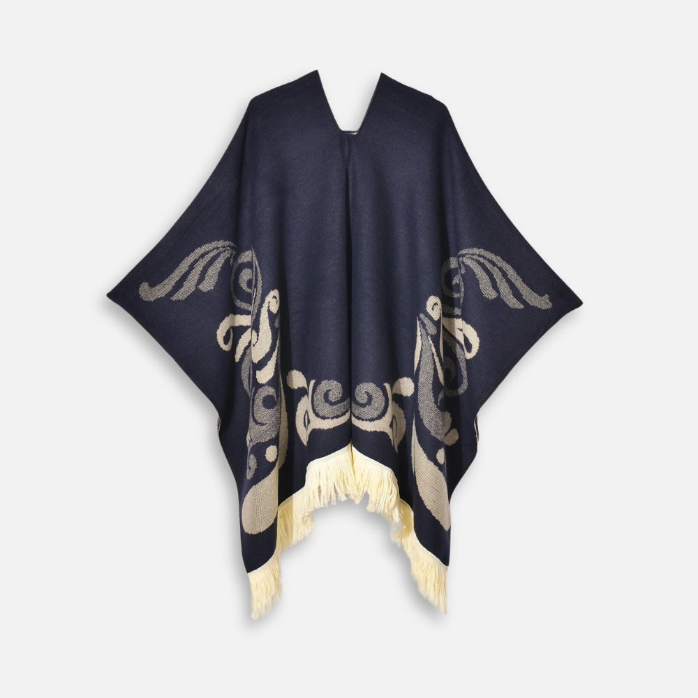 Poncho Péruvien Motifs Ailes - Bleu Marine