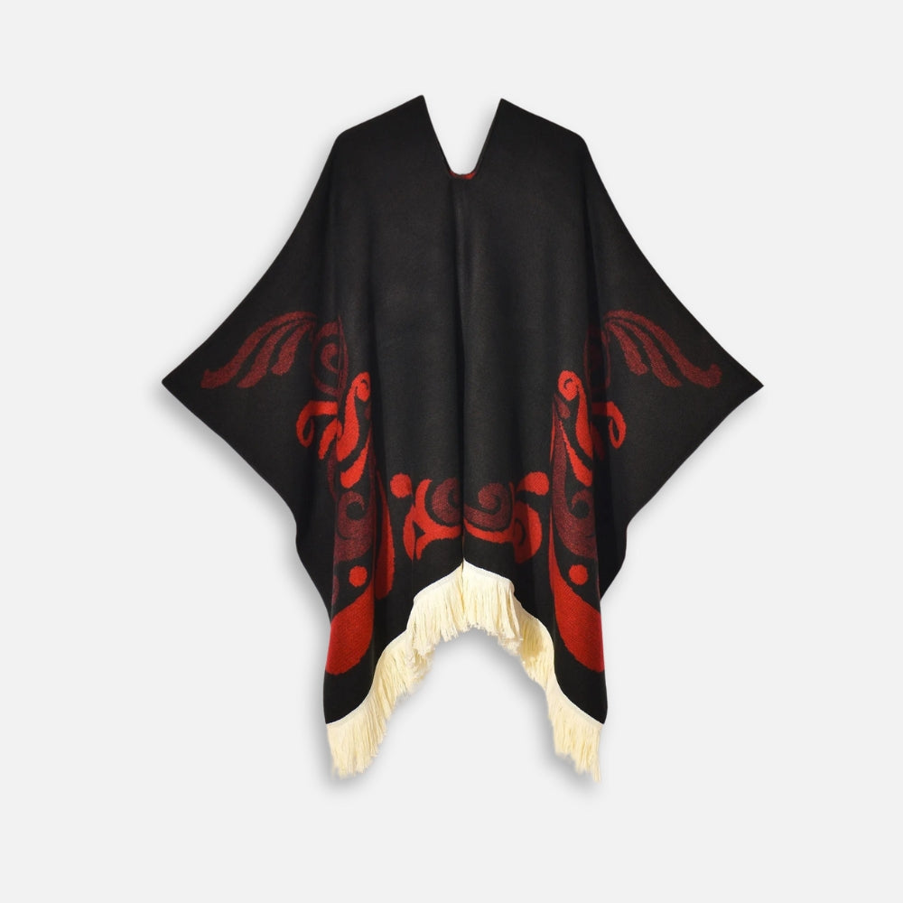Poncho Péruvien Motifs Ailes - Rouge