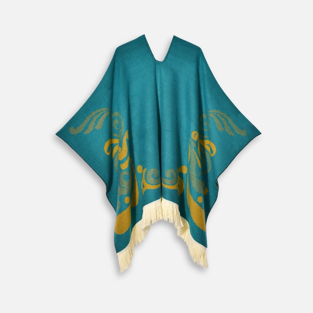 Poncho Péruvien Motifs Ailes - Turquoise