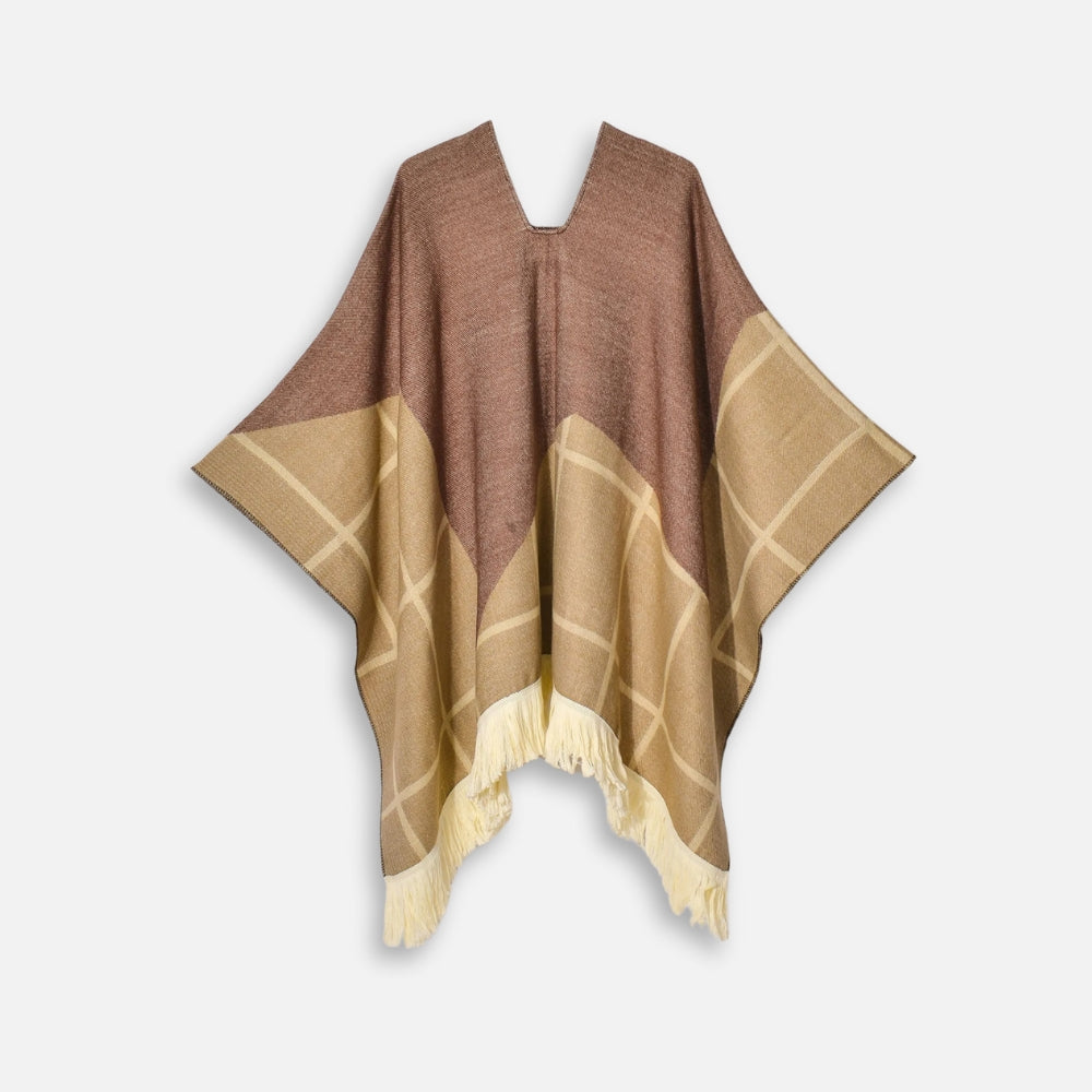 Poncho Péruvien Motifs à Carreaux - Marron