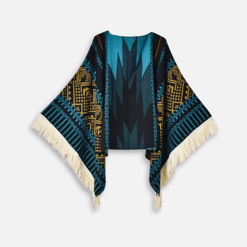 Poncho Péruvien Traditionnel - Bleu