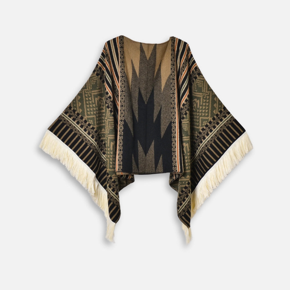 Poncho Péruvien Traditionnel - Kaki