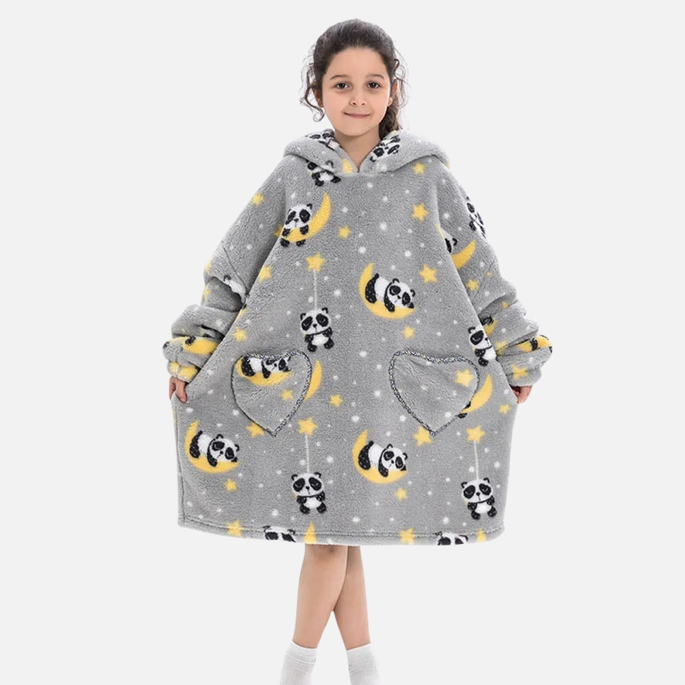 Poncho Plaid Lune et Panda - dos