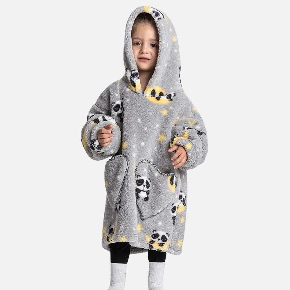 Poncho Plaid Lune et Panda - détail