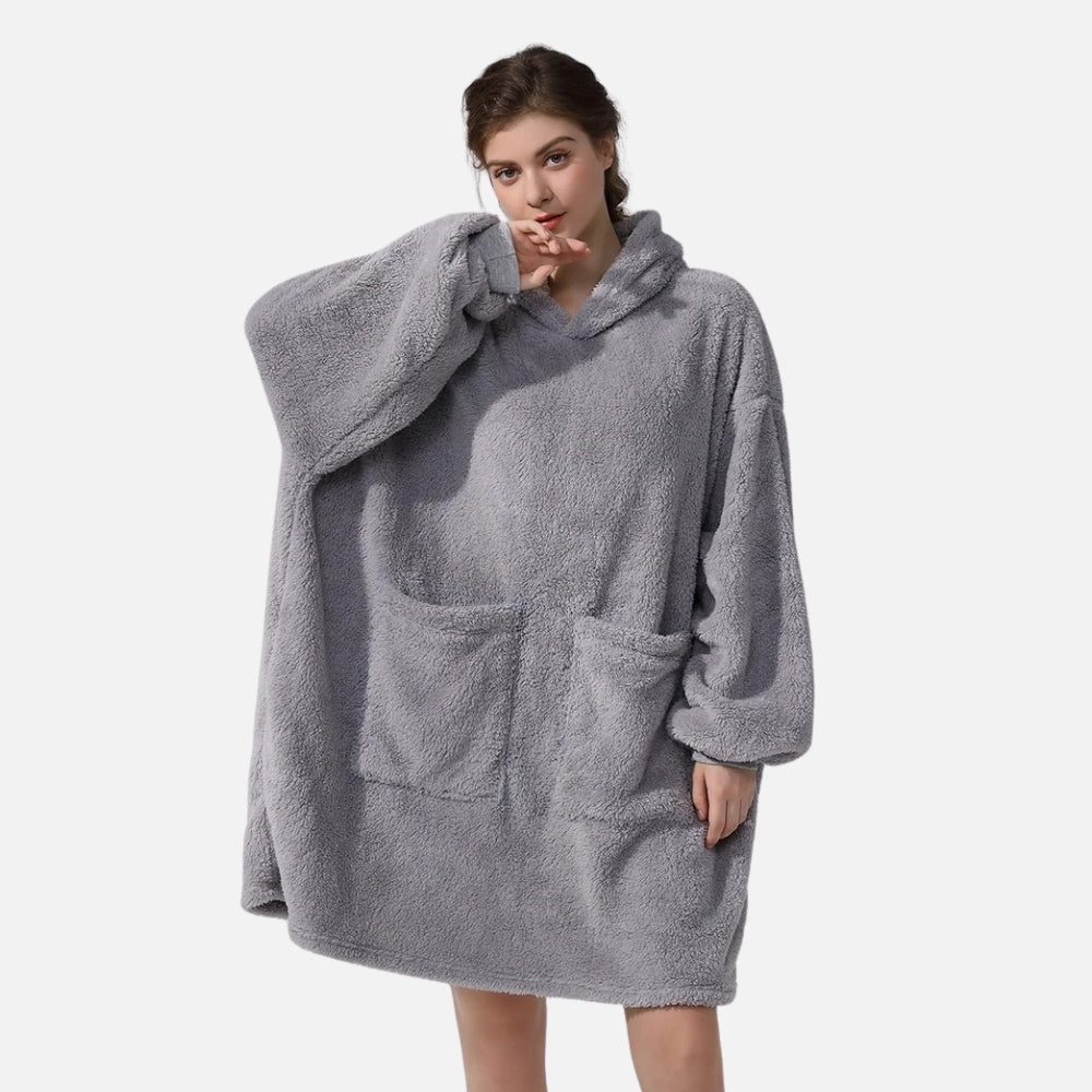 Poncho Plaid Polaire Femme - Bleu Marine