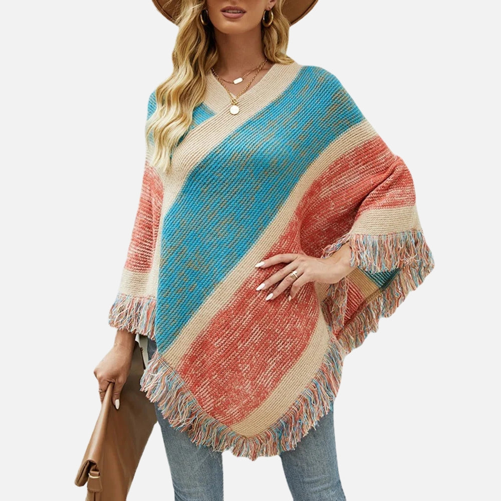 Poncho Bleu à Franges - dos