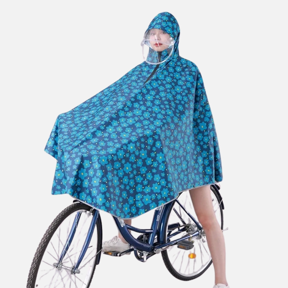 Poncho Vélo Pluie Bleu Fleurs - dos