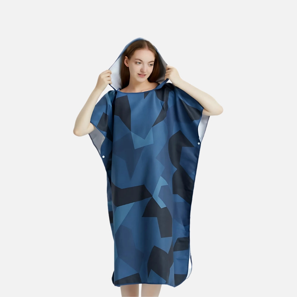 Poncho De Bain Motifs Géométriques - Bleu