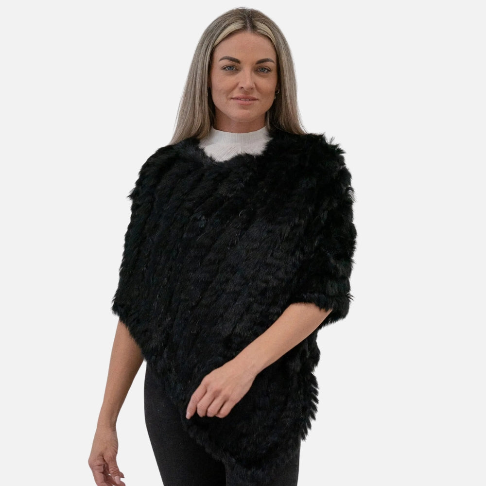Poncho Fourrure Lapin Noir - Noir Givré