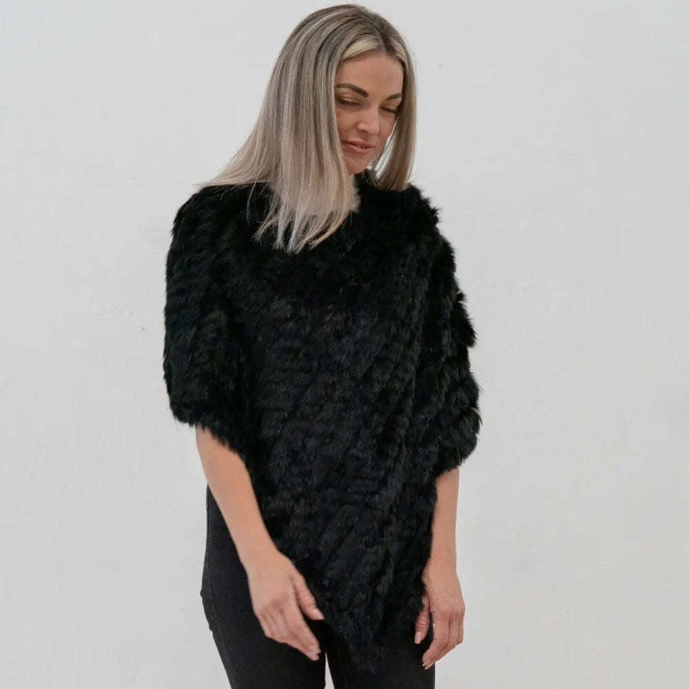 Poncho Fourrure Lapin Noir - détail