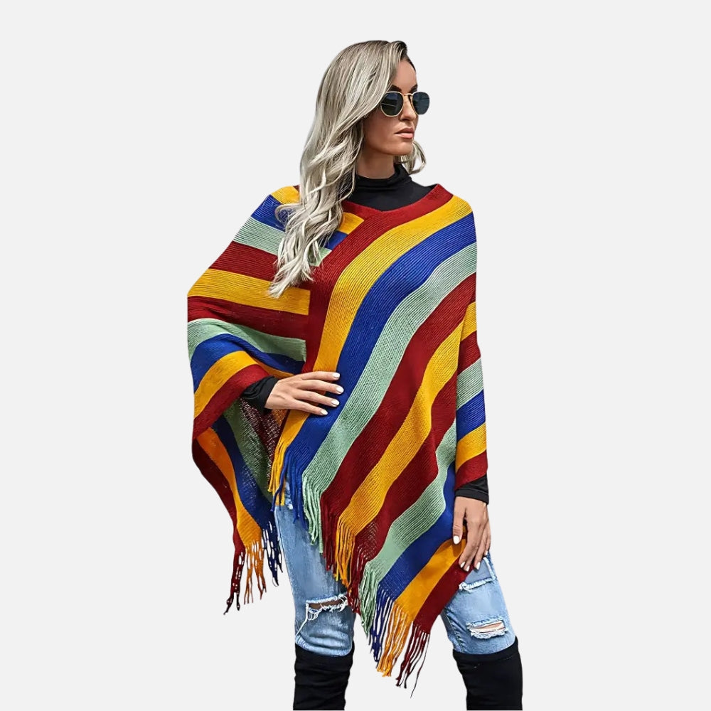 Poncho Mexicain à Rayures - Bleu