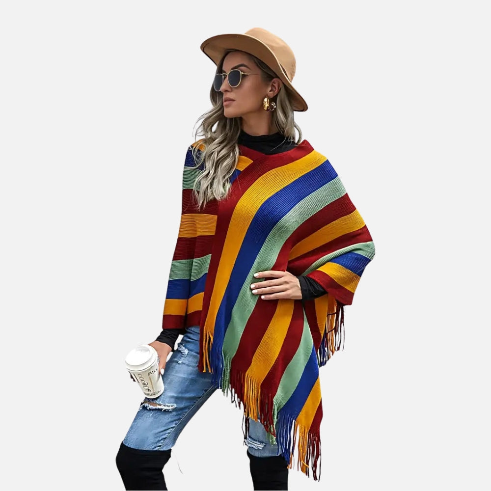 Poncho Mexicain à Rayures - Orange