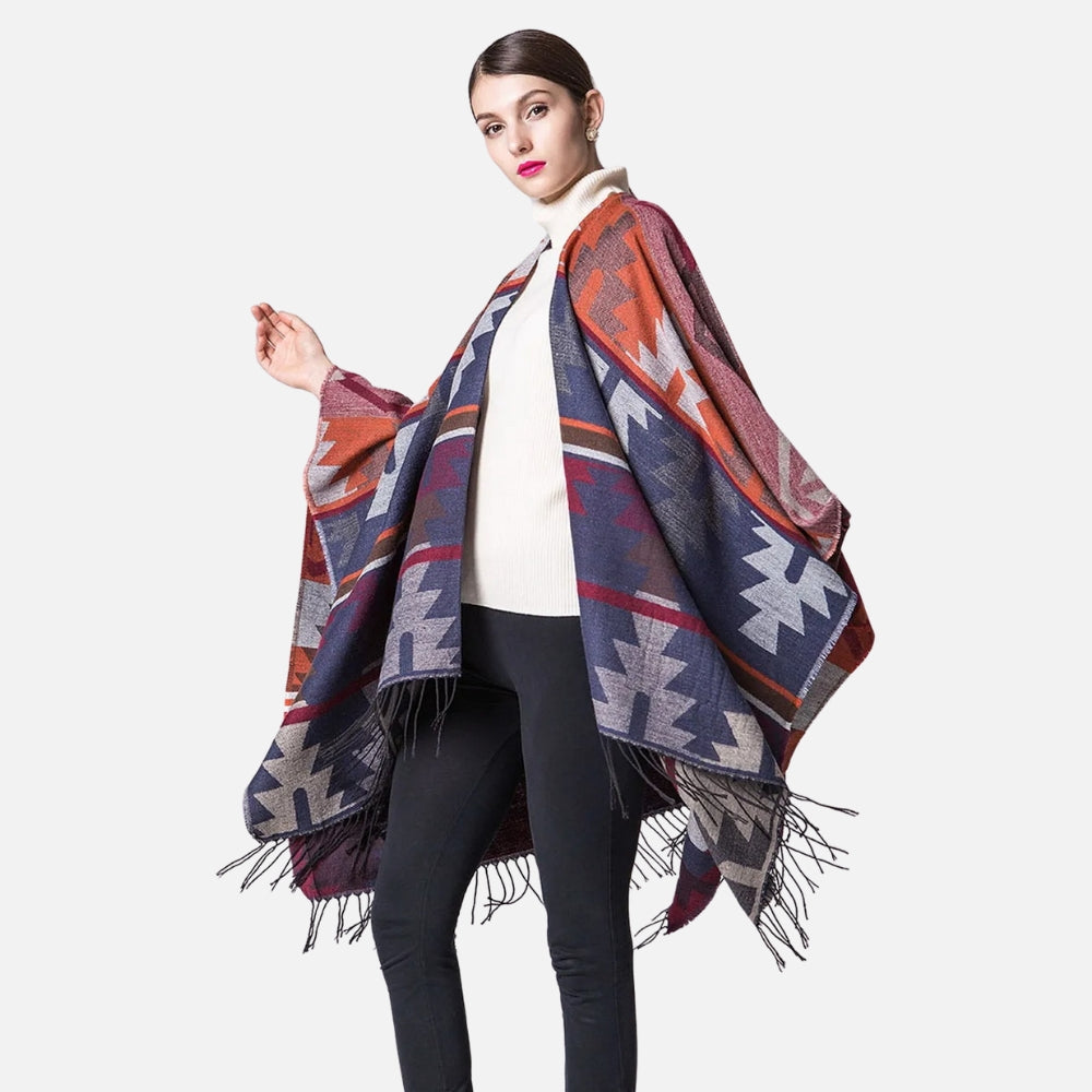 Poncho Orange Motifs Péruviens