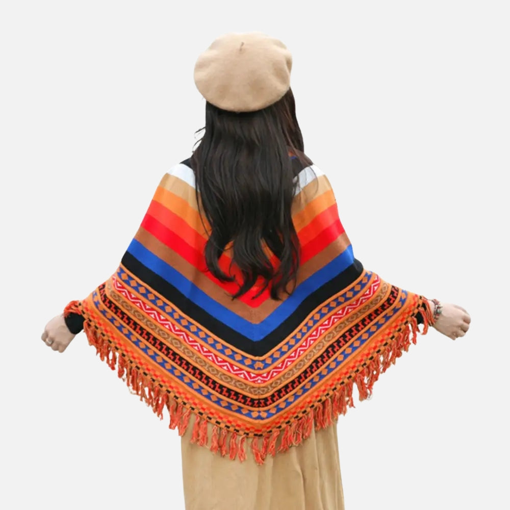 Poncho Péruvien à Franges - Rose