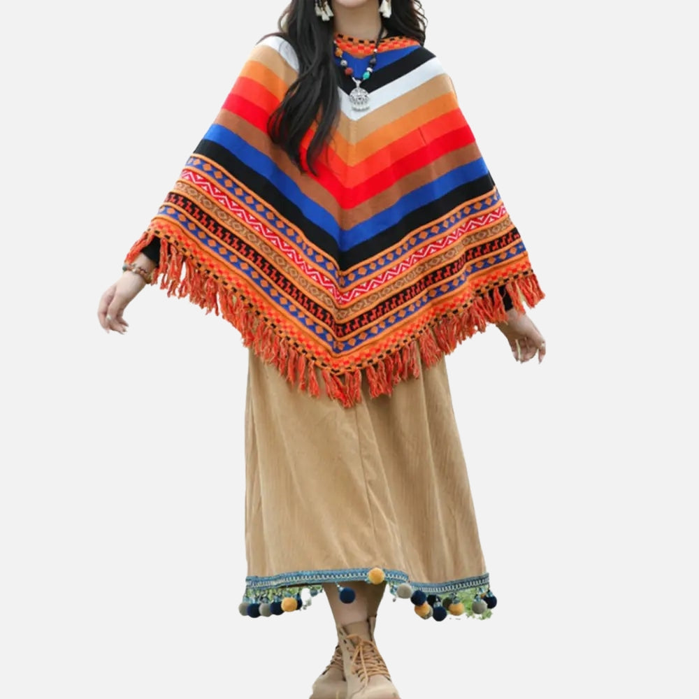 Poncho Péruvien à Franges - Gris