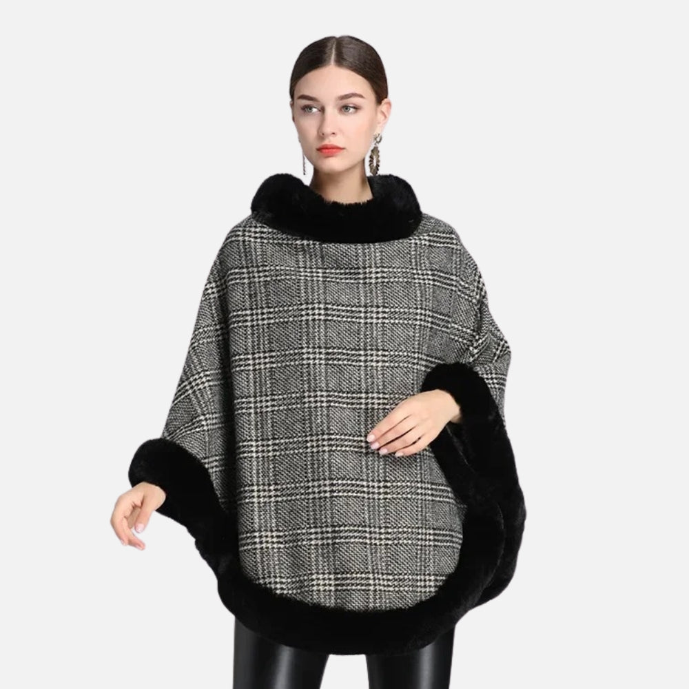 Poncho à Carreaux - Noir