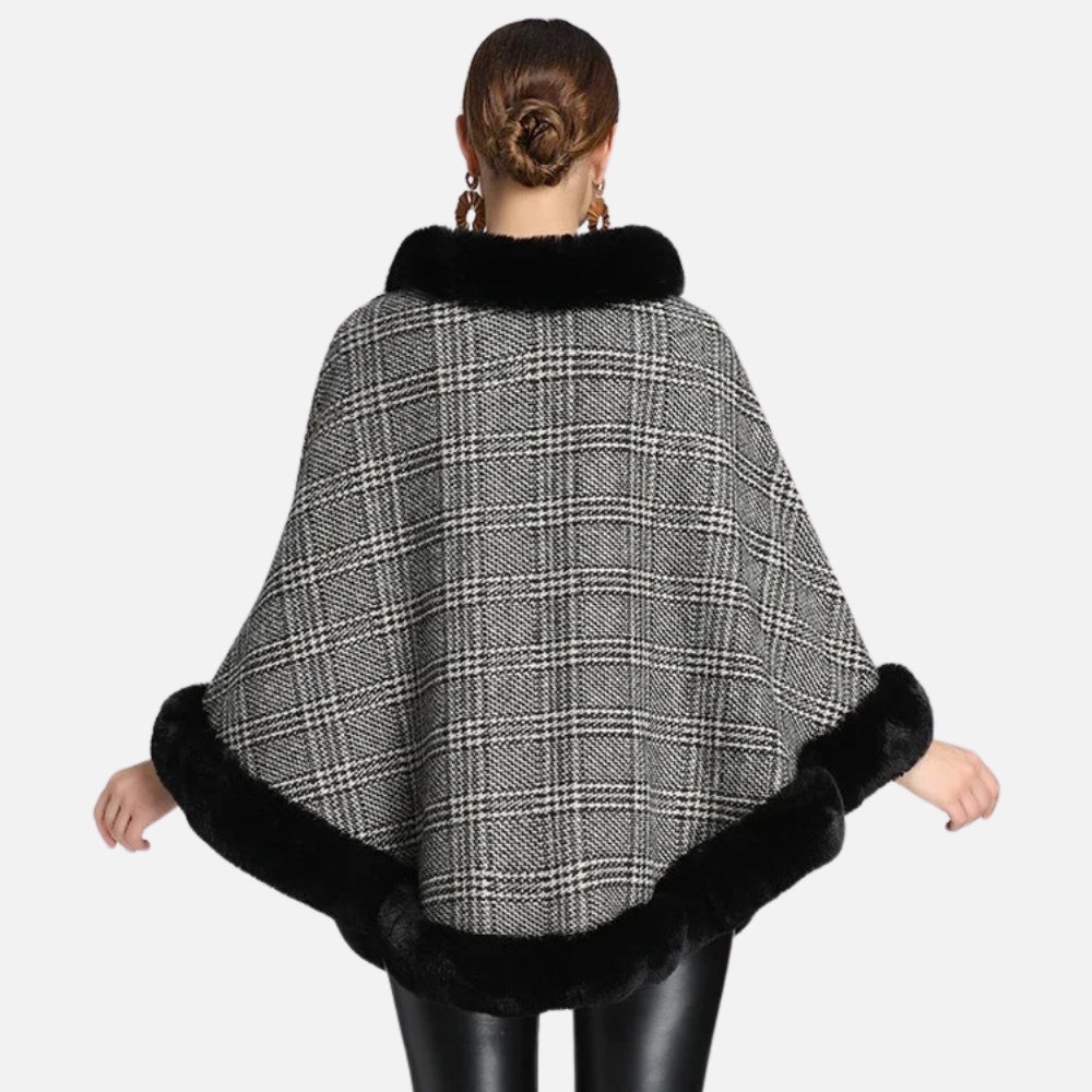Poncho à Carreaux - Gris