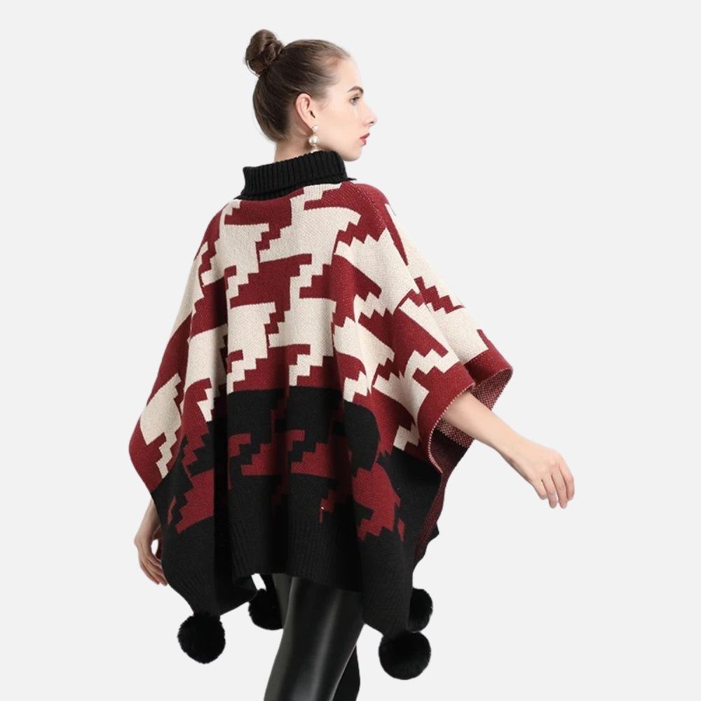Poncho à Pompon - Rouge