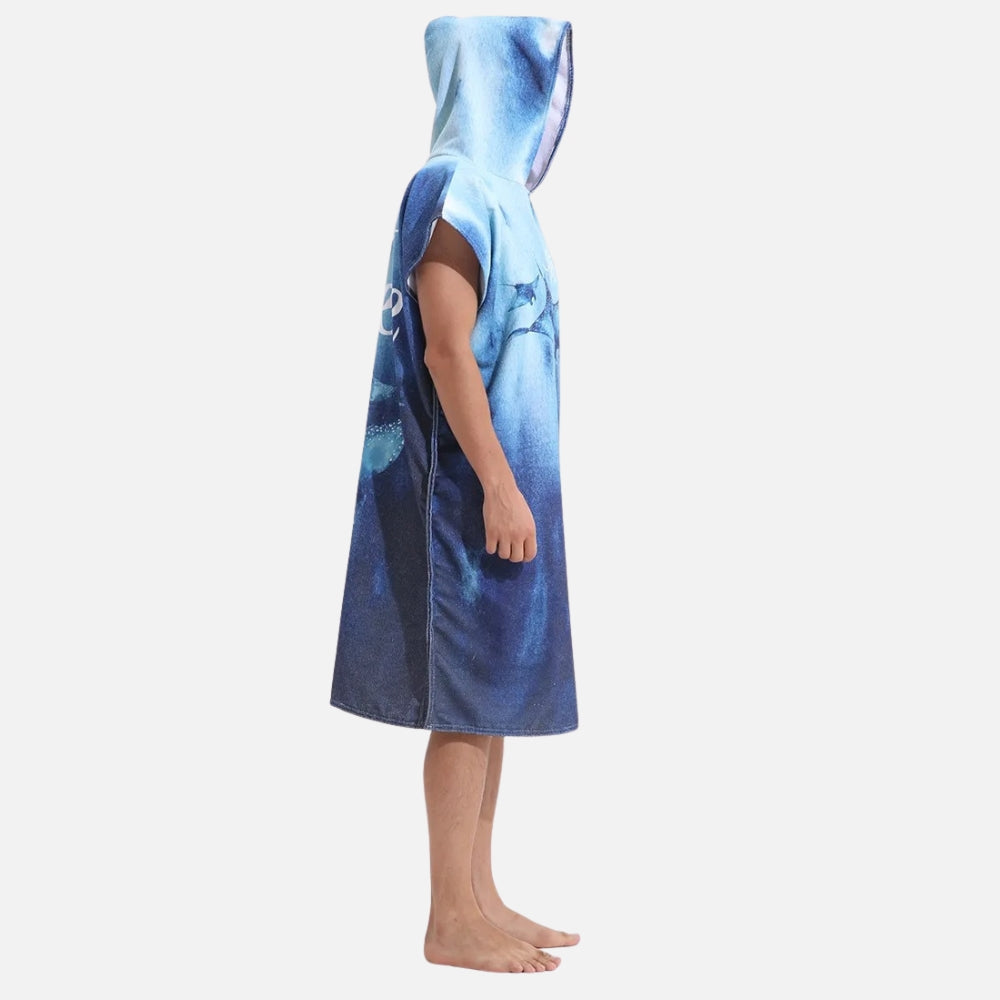 Poncho De Bain Raie Manta Bleu - détail