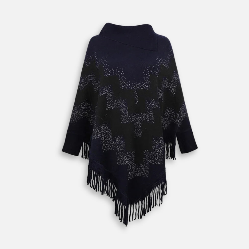 Pull Poncho à Franges - Noir