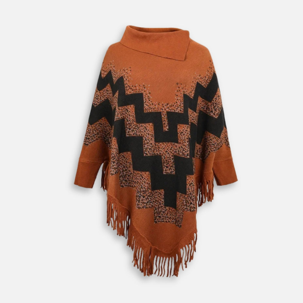 Pull Poncho à Franges - Orange