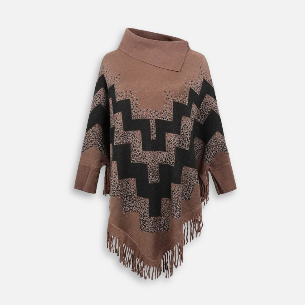 Pull Poncho à Franges - Marron