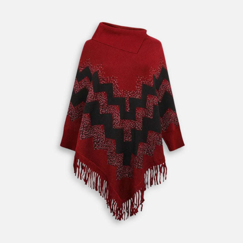 Pull Poncho à Franges - Rouge