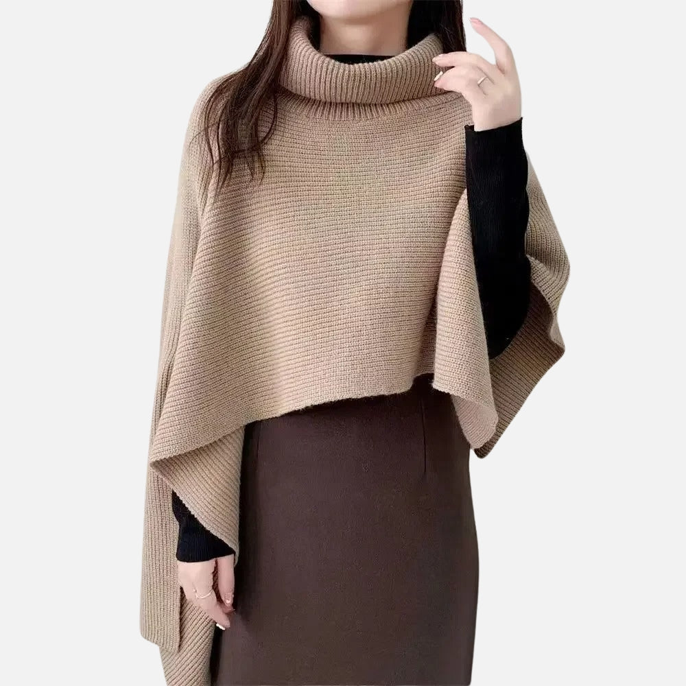 Pull Poncho Court Femme - Marron