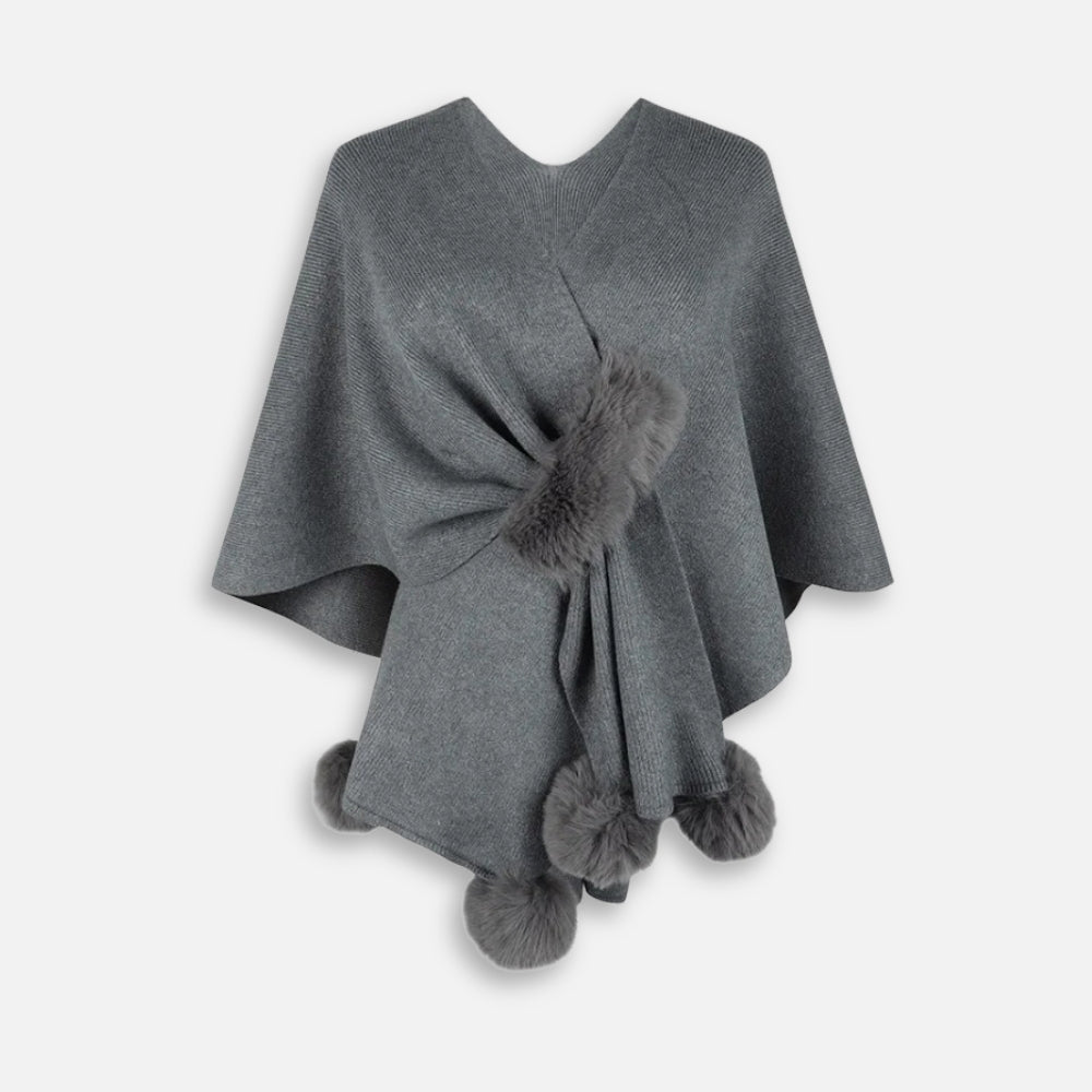 Pull Poncho Pompon - Gris