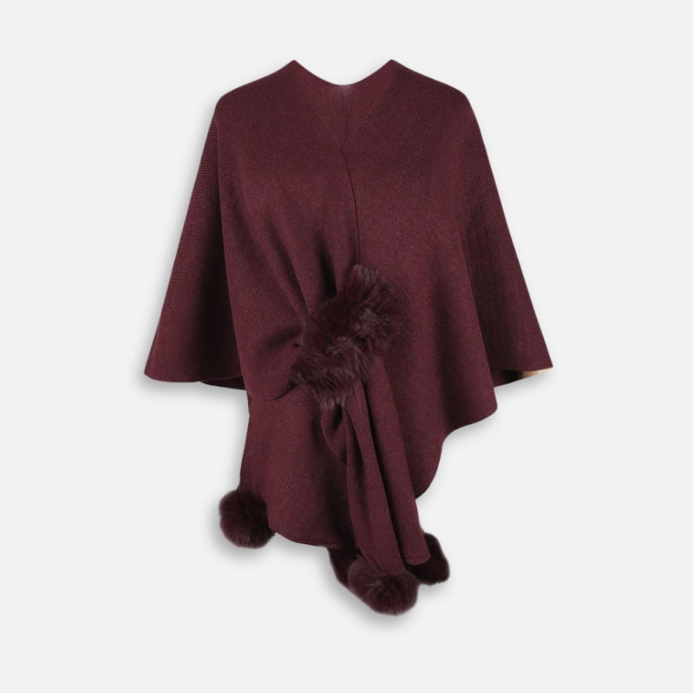 Pull Poncho Pompon - Bordeaux